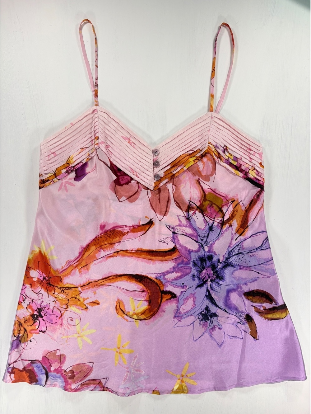 Ali Ro Romantic Watercolor Floral Silk Cami Top Coquette Cottagecore Whimsy